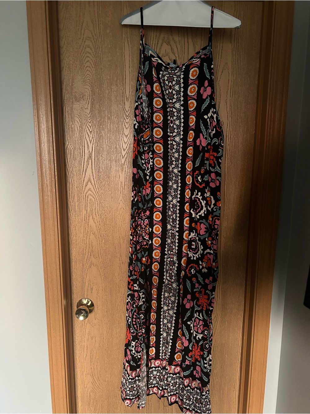 NWT 1. State Black Maxi Dress with Pink & Orange Floral Print